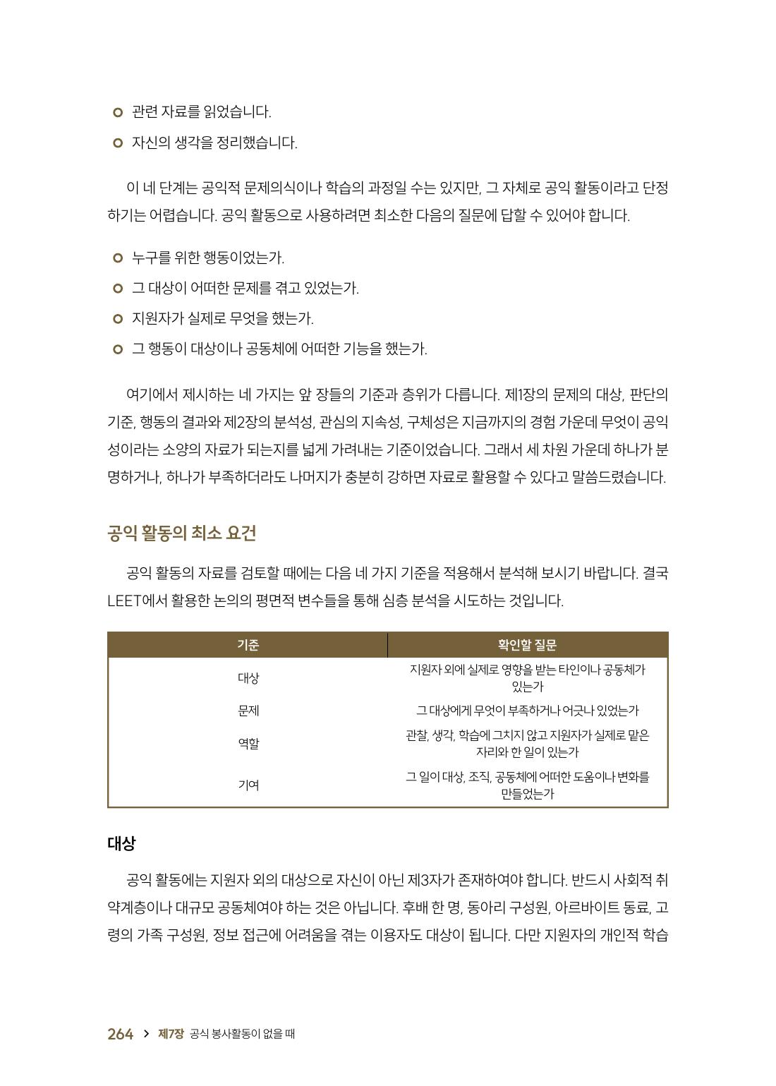 공익 활동의 최소 요건