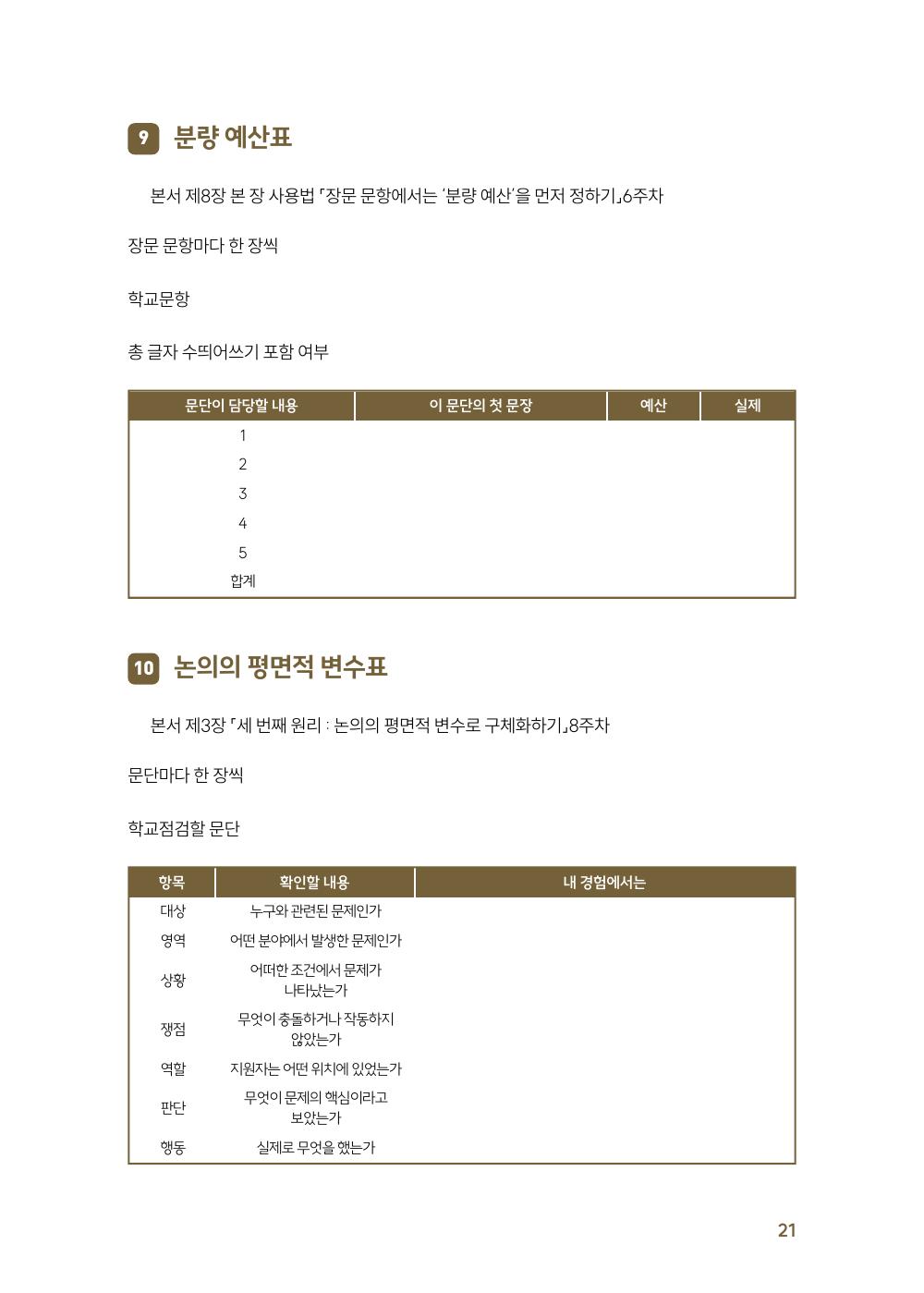 별책 워크시트 분량 예산표 지면